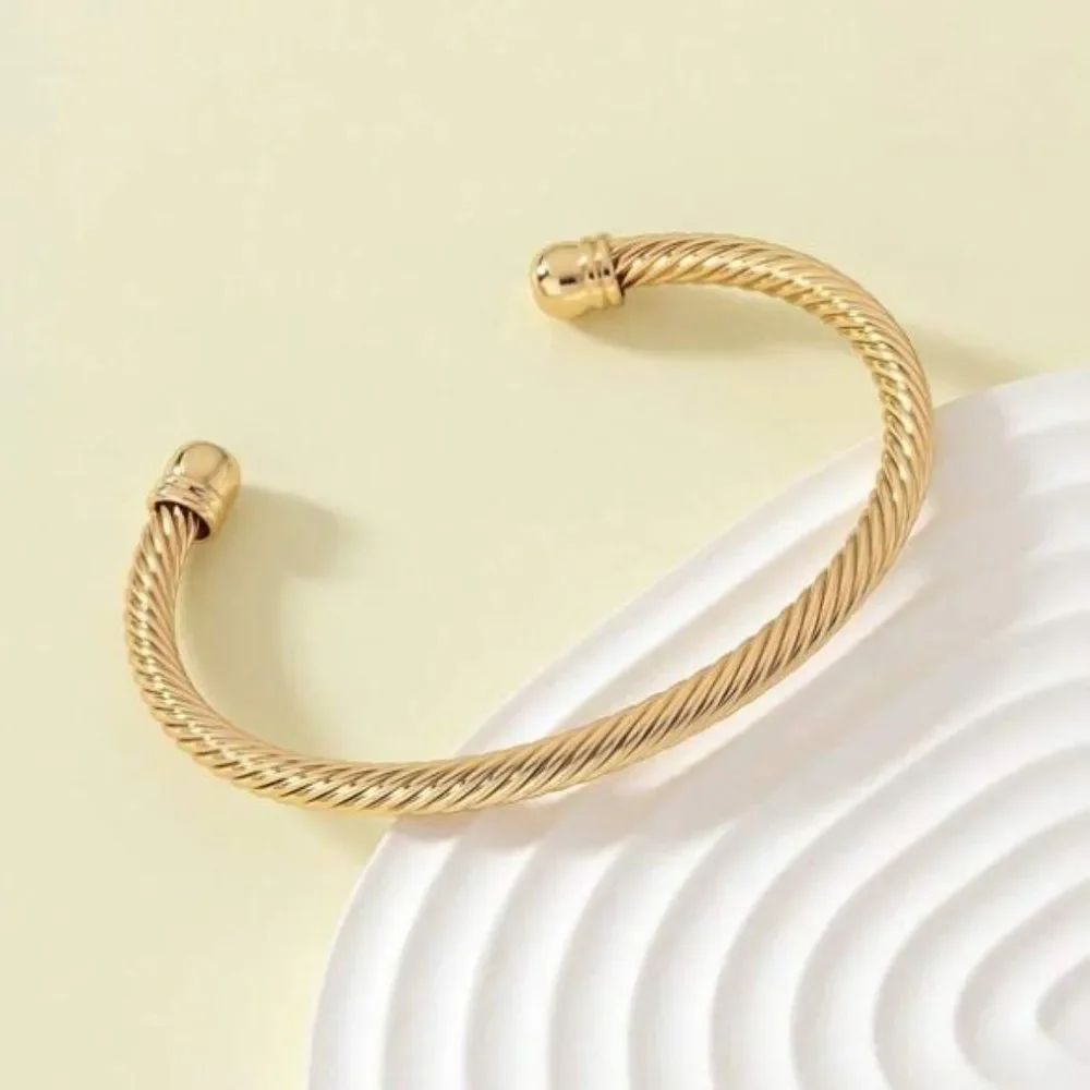 Gold Color Open Cuff Bracelet Adjustable - Picture 1 of 4